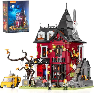 Spookhuis Bouwset - Horror Architectuur - Creatief Bouwen - Met Lichteffecten - 2617 Stukjes - Rood