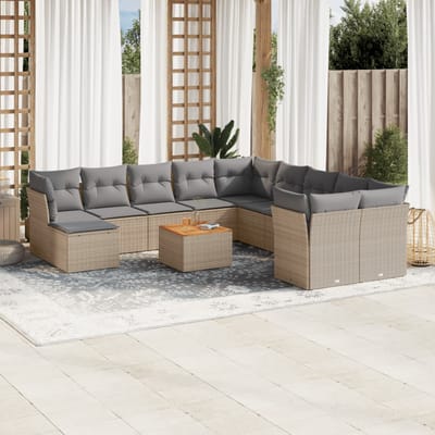 vidaXL - 12-delige - Loungeset - met - kussens - poly - rattan - beige