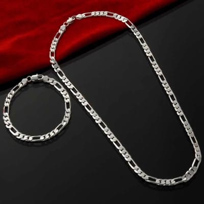 Edel Nieuw Aankomst 925 Sterling Zilver 4MM Ketting voor Heren Dames Armband Ketting Sieradenset Dame Kerstcadeaus Bedels Bruiloft 40cm and 20cm brown