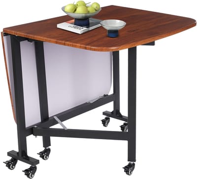 Multifunctionele Eettafel 120*80*75cm Bruin Opklapbare Keukentafel Met 6 Wieltjes Voor Tuin Balkon