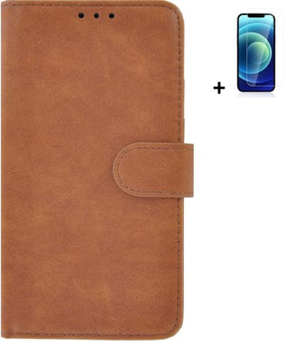 Hoesje Geschikt voor iPhone 13 Mini + Screenprotector iPhone 13 Mini - iPhone 13 Mini Hoes Wallet Bookcase Bruin + Tempered Glass