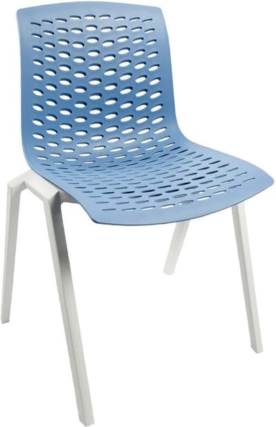 Kantinestoel Flex Frame Wit Zitting Blauw