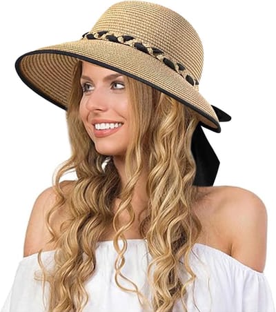 Zomerse Strohoed voor Dames met UV Bescherming, Vouwbaar en Opbergbaar, Brede Rand en UPF 50+