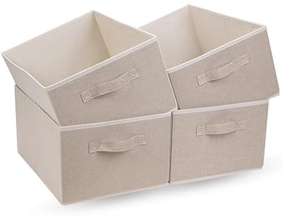 SnelShoppen - Opbergdozen stof, Vouwbare Kallax Inzet, Opbergkubussen, Collapsibele Opbergdozen met Handvatten, Beige (4 Stuks, 39 x 29 x 14 cm)