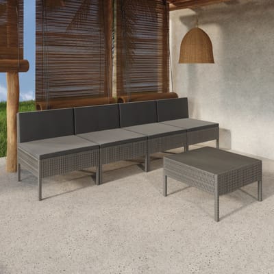 vidaXL - 5-delige - Loungeset - met - kussens - poly - rattan - grijs