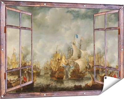 Gards Tuinposter Doorkijk Slag bij Terheide - Jan Abrahamsz. Beerstraten - 120x80 cm - Tuindoek - Tuindecoratie - Wanddecoratie buiten - Tuinschilderij
