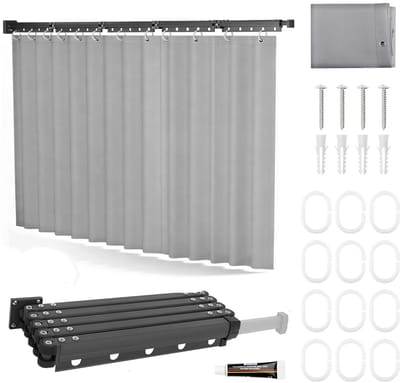 Dailygoods- Douchegordijnstang zonder boren - Opvouwbaar - Waterdicht - 5-segmenten - Schimmelbestendig - 180x200 cm gordijn - Douchegordijn