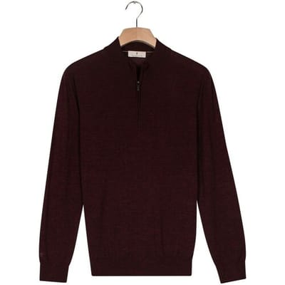 Thomas Maine Trui Half Zip Single Knit Merino Wool Bordeaux / male
