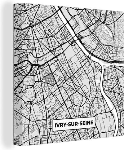 Canvas Schilderij Plattegrond - Ivry-sur-Seine - Stadskaart - Kaart - Frankrijk - 20x20 cm - Wanddecoratie