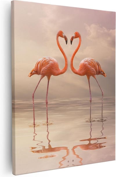 Artaza Canvas Schilderij Vogels - 40x50 cm - Wanddecoratie Flamingo - Muurdecoratie Dieren - Schilderijen Op Canvas Water