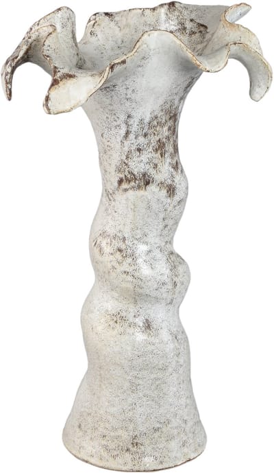 PTMD Isidro Beige Ceramic Vase Wavy Flower Border