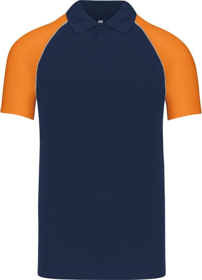 Herenpolo 'Baseball' korte mouwen Navy/Orange - M