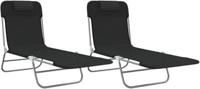 Inklapbare ligstoelen - Tuinstoelen set - Ontspannen buiten - Verstelbare rugleuning - 2 stuks - Zwart