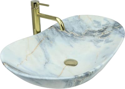 Keramische wastafel - Opzetspoelbak badkamer - Moderne badkamer - Individuele armatuurkeuze - 62x36x16 cm - Wit Graniet