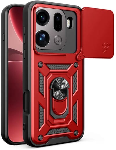 MobyDefend Hoesje - Geschikt voor Oppo Find X9 Pro - Pantsercase Met Draaibare Ring - Rood