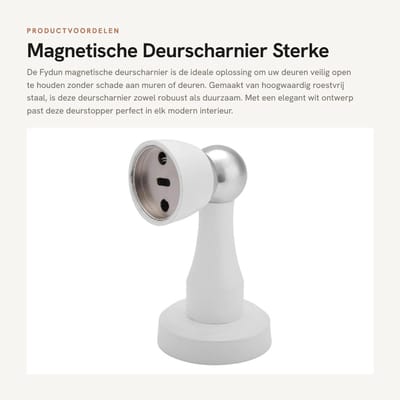 Dailygoods- Deurstoppers - Magnetische Deurstopper - Roestvrij Stalen Beugel - Voorkomt Dichtslaan - 4.7 x 8.5 cm - Wit - Deurbuffer