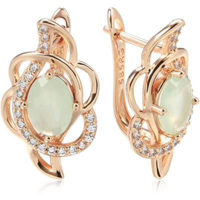 Nieuwe Smaragd Ovaal Geslepen Zirconia Oorbellen Roségoud Kleur Clipoorbellen Inleg Natuurlijke Zirconia Kristal Bloem Feest Sieraden beige