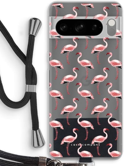 Case Company® - Hoesje met koord geschikt voor Google Pixel 8 Pro hoesje met Koord - Flamingo - Telefoonhoesje met Zwart Koord - Bescherming aan alle Kanten en Over de Schermrand