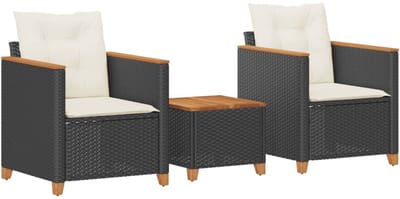 Balkonset 2 personen - Tuinset - Bistroset - Zwart - Weerbestendig - 3 delig - Tuintafel en 2 stoelen - 2 personen - Poly rattan en acaciahout