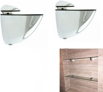 2 Stuks Verstelbare Metalen Wandbeugels voor Hout- en Glazen Planken, Gepolijst Chroom