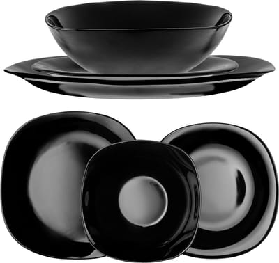 KADAX servies voor 1 persoon, 3-delig, servies met soepbord, dessertbord en dinerbord, eetgerei, servies, bordservies (zwart)