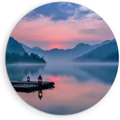 Saammp Muurcirkel Hout - Zonsondergang in thailand - Natuur - Landschap - Ø 90 - Wandcirkel - Wanddecoratie Cirkel - Muurdecoratie Woonkamer - Slaapkamer decoratie - Rond Schilderij