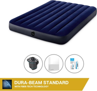 Intex Luchtbed - Twijfelaar - 137 x 191 x 25 cm - Blauw - Inclusief Pomp - Hoeslaken en Reparatieset