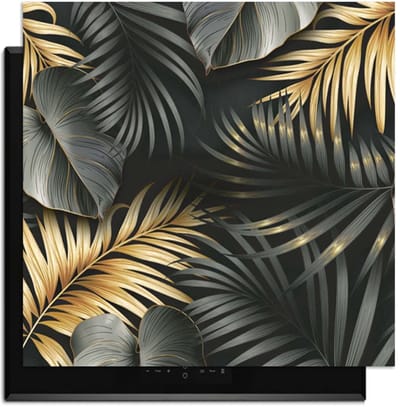 KitchenArt - Golden Palms – Inductie Beschermer - 59x52 cm - Kookplaat Beschermer - Luxe Afdekplaat Inductieplaat - Anti-slip & Oprolbaar - Beschermmat Inductiekookplaat