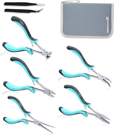 Mini Lange Reach Tang Set - 5 stuks met Case - Platte Neus - Gebogen Neus - Diagonale Tang - Naald Neus - End Snijtang - Voor Maken Ambachten Repareren