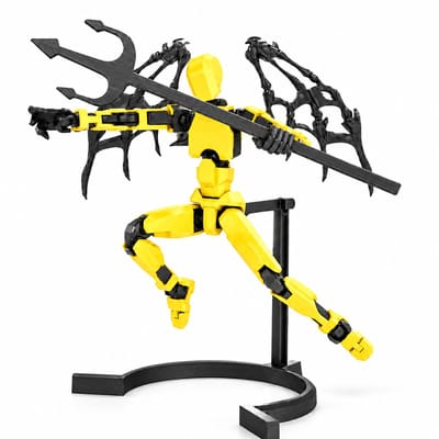 Enluxe BUILD-A-TITAN - T13 Stick Action Figure Special Aetherion met Vleugels + Stand - Kleur Geel Zwart - Flexibele Beweegbare Pop, Verwisselbare Handen en Speelgoedwapens, Creëer je Eigen Gevechtsscene DIY