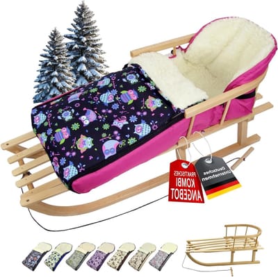 Houten Slee met Voetenzak - Winter slee Kinder slee - Winterpret met kinderen - Inclusief uitneembare rugleuning - 108 cm