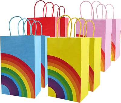 Herbruikbare Kleurvolle Papieren Cadeautassen - Set van 8, Ideaal voor Verjaardagsfeesten, Bruiloften en Feestjes, Met Handvatten voor Gemakkelijk Draaggemak