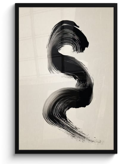 Poster in lijst - Fotolijst 60x90 cm - Posters - Penseelstreek - Zwart - Minimalistisch - Posterlijst zwart - Decoratie - Wanddecoratie woonkamer - Muurdecoratie slaapkamer