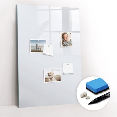 Tulup Whitebord - Kleur Donker Wit Magneetbord - 60 cm x 90 cm - Magnetisch Bord - Stylish Memo Board - Magneetbord Foto - Notitiebord Werkplek - Gratis 5 Sterke Magneten + Whiteboard Marker & Wisser - Memo Bord - Magneetbord Design
