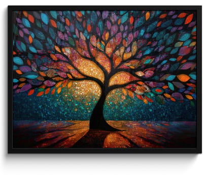 Poster in lijst - Fotolijst 80x60 cm - Posters - Mozaïek - Kleurrijk - Boom - Takken - Posterlijst zwart - Decoratie - Wanddecoratie woonkamer - Muurdecoratie slaapkamer