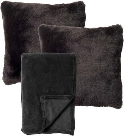 Dutch Decor - VOORDEELSET - 3-delig - Zaya & Harvey - 2 sierkussens 45x45 cm - 1 plaid 150x200 cm - zwart