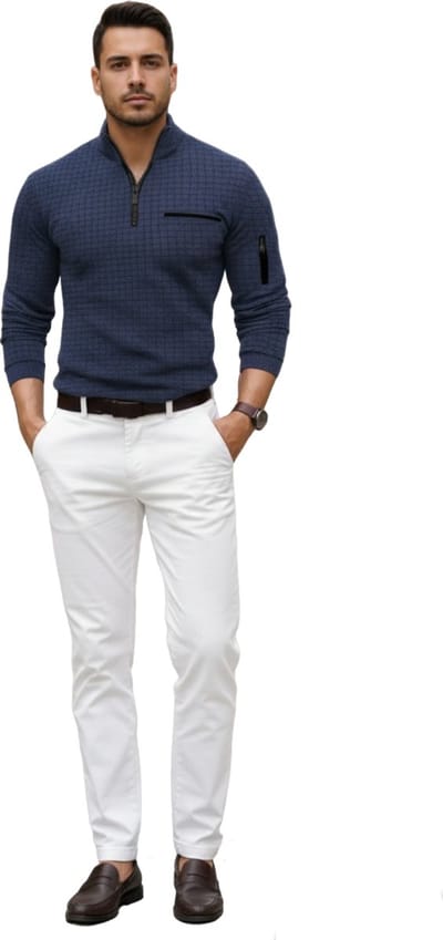 Poloshirt Trui met Lange Mouwen - Blauw - Heren