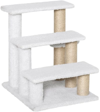 Merax Katzentrap 3-Laags Huisdiertrap met Krabpalen en Speelbal – Pluche en Jute – Voor Katten tot 5 kg – Wit – 45 x 40 x 48 cm