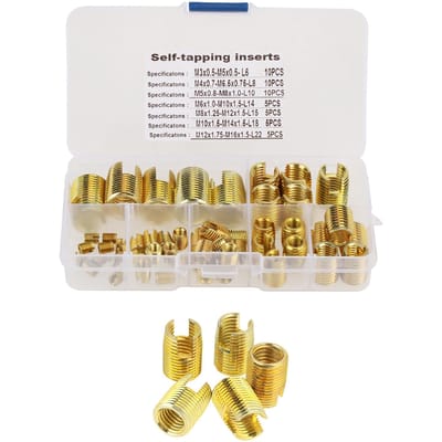 Ensemble combiné de 50 inserts filetés autotaraudeurs fendus en laiton pour réparation de filetage