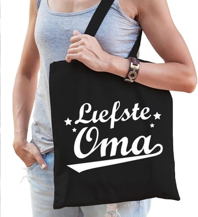 Cadeau tas zwart katoen met de tekst Liefste oma - kadotasje voor oma's