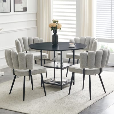 OKWISH Eethoek 107 Cm - Ronde Eettafel Met 4 Stoelen En Dubbele Opbergruimte - Industrieel - MDF En Metaal - Zwart Grijs