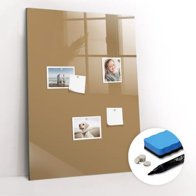 Tulup Whitebord - Kleur Donkerbeige Magneetbord - 70 cm x 100 cm - Magnetisch Memobord - Decoratief Magnetisch Bord - Magneetbord Keuken - Ideeënbord Thuiswerkplek - Inclusief Gratis Magneten & Marker & Spons - Magneetbord Design - Magneetbord Muur