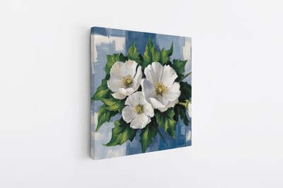 Saammp Canvas Schilderij - Abstracte witte bloemen - 20x20 - Foto op canvas - Wanddecoratie - Muurdecoratie Woonkamer - Kantoor Decoratie