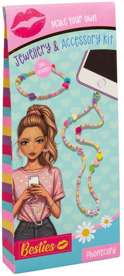 Besties sieraden knutselset telefoonsnoer met armbandje kralen.