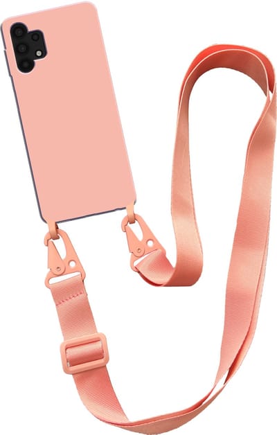 Smartphonica Hoesje met breed koord voor Samsung Galaxy A32 5G siliconen back cover met zachte binnenkant - Zalm geschikt voor Samsung Galaxy A32 5G