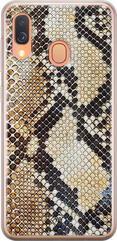 Casimoda® hoesje - Geschikt voor Samsung A40 - Snake / Slangenprint bruin - Backcover - Siliconen/TPU - Goudkleurig