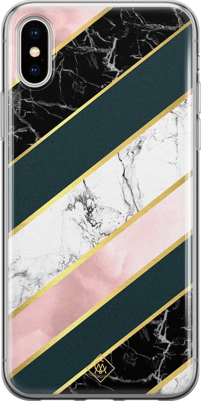 Casimoda® hoesje - Geschikt voor iPhone Xs - Marmer strepen - Siliconen/TPU telefoonhoesje - Backcover - Marmer - Geel