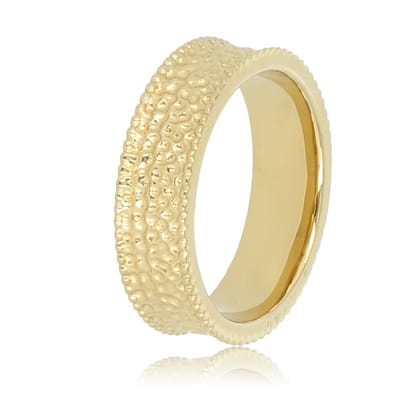 My Bendel - Brede Goudkleurige Ring met Structuur - Brede Goudkleurige Ring - Uniek Ontwerp - Tijdloze Elegantie - met Luxe Cadeauverpakking | Sieraden Voor Dames | Maat 19.00 Mm / Maat 60