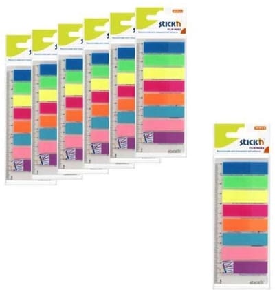 Stick'n Film Index - 6-pack - 45x12mm op flexibele liniaal - Totaal 1200 index tabs