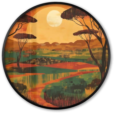 Poster in lijst Rond - Fotolijst 60x60 cm - Posters - Landschap - Afrikaans - Zon - Ronde posterlijst zwart - Decoratie - Wanddecoratie woonkamer - Muurdecoratie slaapkamer